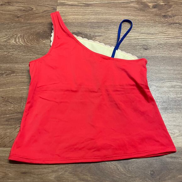 Lands End Girls Solid Red Blue Scalloped Tankini Swim Top Size 16 - Picture 2 of 5